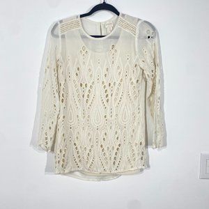 Chico's Cream Semi Sheer Long Sleeve Blouse, Size 0